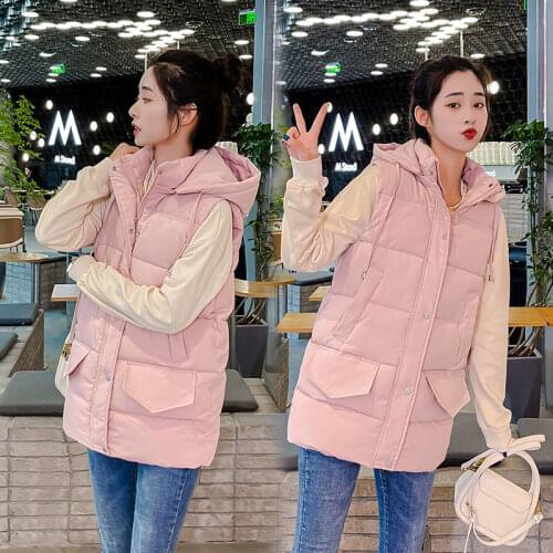 Womens Winter Autumn Thick Vest Ladies Fashion Sleeveless Hooded Warm Cotton Vests Female Casual Loose Long Vest Coats Z974