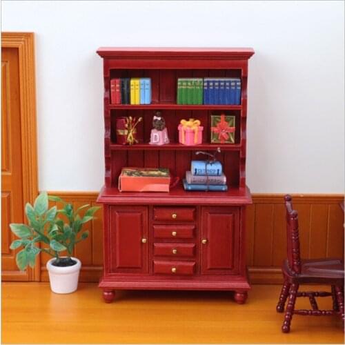 1/12 DollHouse Furniture toy for dolls Mini wooden Study Simulation two-door three-drawer bookcase Dollhouse accessories
