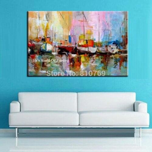 100% Handpainted modern picture home decor wall art picture Knife Boat Oil Painting thick palette knife Christmas Gift on canvas