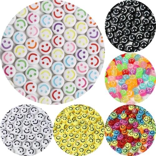 100pcs/Lot 7mm Oval Shape Acrylic Spaced Beads Smile Face Beads For Jewelry Making DIY Charms Bracelet Necklac
