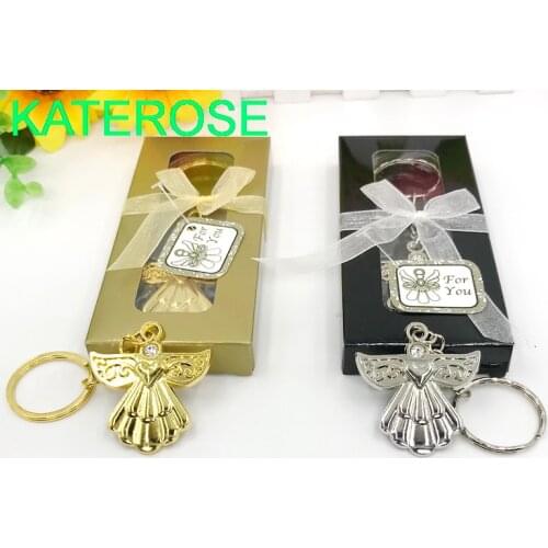20PCS Cheap Wedding Party Souvenir Guardian Angel Keychain Ring Silver/Gold Key Chain Baby Shower Favors