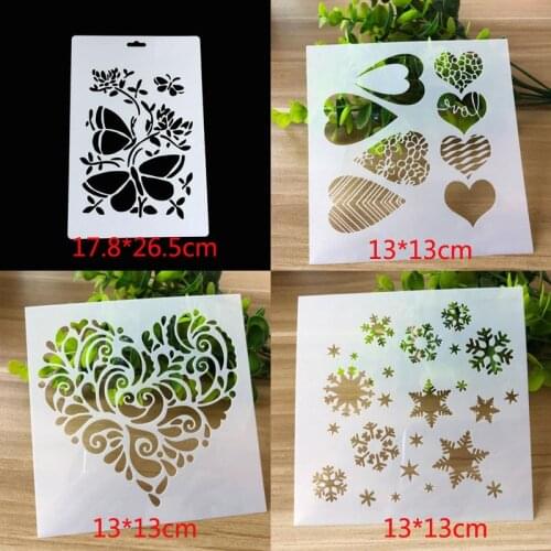 4pc Stencils Coloring Embossing Heart Snowflake Painting Template DIY Scrapbooking Lace Mold Accessories Decoration Reusable