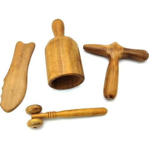 4 In 1 Wooden Guasha Massage Set Body Manual Massager for Back Guasha Scraper Anti-Cellulite