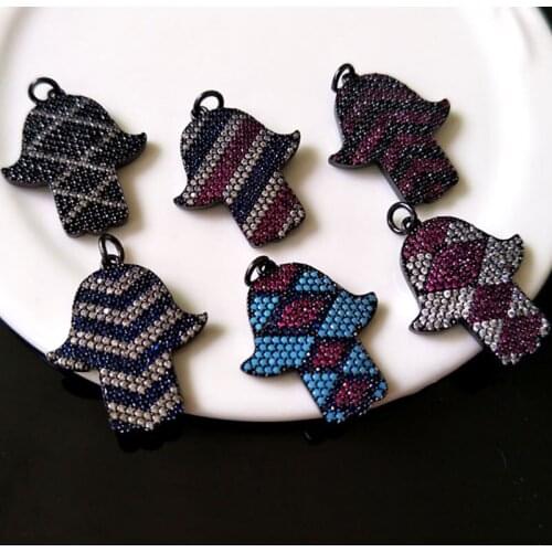 6Pcs Tiny CZ crystal Charm,CZ zircon Stone Micro pave Turkish Style Hamsa Hand Pendant,Jewelry Finding DIY necklace making P609