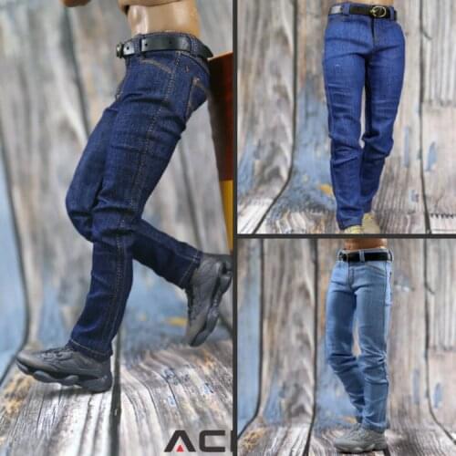 ACNTOYS 1/6 Scale Male Tight Jeans With Belt Dark/light Blue Color for 12 Inches Action Figures Dolls