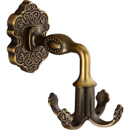 Bathroom Robe Hooks Aluminum Clothes Hooks Nail Punched Clothes Rack Key Hanger Bath Hardware Carved Base 4 Hooks Free Shipping