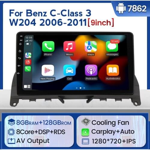Mekede Octa Core DSP 6GB+128GB QLED 1280*720 Android 10.0 Car Multimedi Player For Mercedes Benz C Class 3 W204 S204 2006 2011