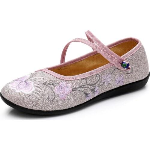 YourSeason Chinese Retro Flower Embroidered Ladies Cotton Ballet Shoes Triangle Buckles Women Soft Foldable Comfortable Flats