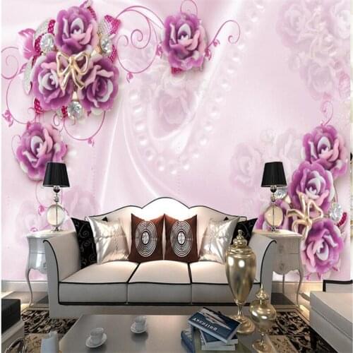 Beibehang Wallpaper Mural Wallpaper 3D Relief Pink Rose Jewelry TV Wall Background Wall papel de parede 3d para sala atacado