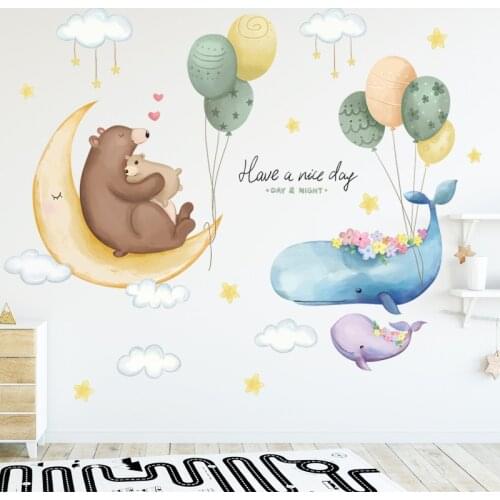 Big Painted Bear Moon Kids Room Wall Sticker DIY Baby Sticker for Children Room Art Mural Decals Nursery Door Window Decoration