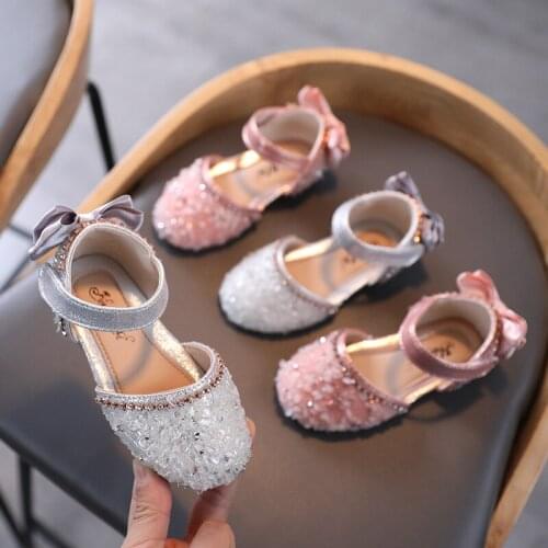 Spring summer new girls half sandals female baby rhinestone sequin leather shoes girls fashion non-slip dance shoes size 21-30