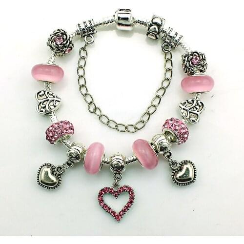 JINGLANG Brand Fashion Heart Charms Bracelets Pink Crystal Glass Beaded Infinity DIY Snake Link Bracelets & Bangles Jewelry
