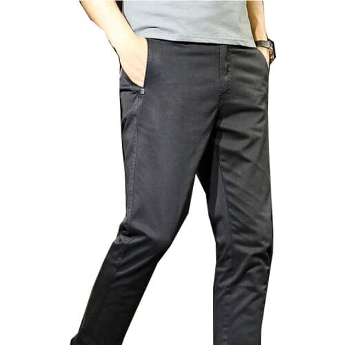 2020 new style mens high street casual pants slightly stretchy cotton drawstring waist low waist slim black pants