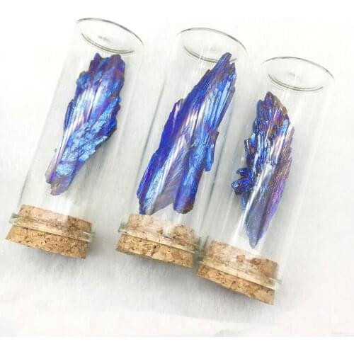 Natural Titanium Coated Black Tourmaline Minerals Specimen Bottle Electroplate Tourmaline Healing Crystal Stone Home Decora