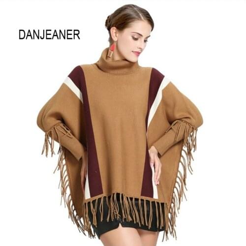 DANJEANER England Style Striped Tassel Pullovers Women Turtleneck Oversized Sweater Autumn Winter Warm Knitted Tops Jumpers