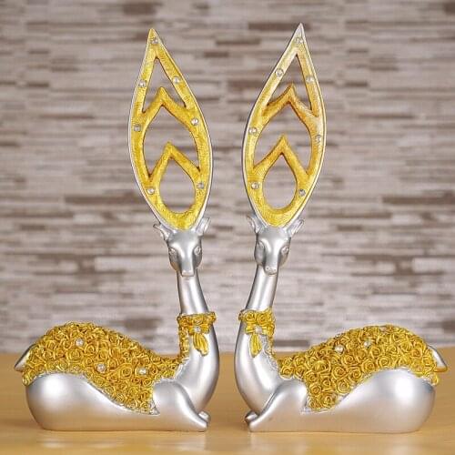 2Pcs/Set Resin Crafts Creative Home Decoration European Gold and Silver Living Room Deer Decoration Home Decor