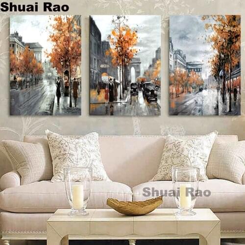 Diy Diamond Embroidery Landscape Retro Street 3 Pieces Diamond Painting Cross Stitch Full Square/Round Diamond Mosaic Kit decor