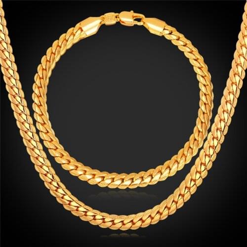 Long Necklace And Bracelet Set For Men Jewellery Set New Gold Color Dubai Jewelry Sets 6MM Men Chains NH739-30