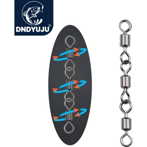 DNDYUJU 50pcs Large Saltwater Fishing Three Joint Rolling Swivels With Solid Rings Fishing Leader Line Connector Terminal Tackle