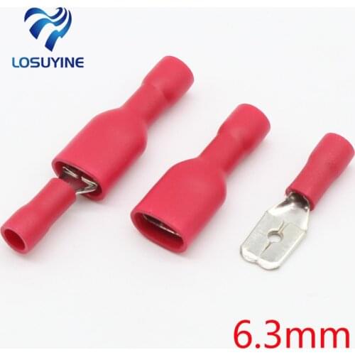 6.3mm Red Female with Male Spade Insulated Electrical Crimp Terminal Connectors H1E1