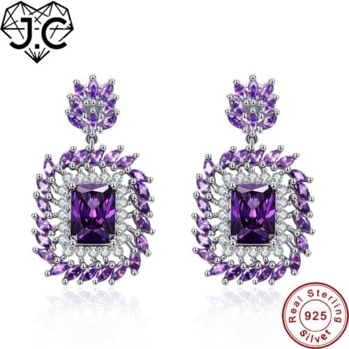 J.C Marquise Amethyst Princess Amethyst & Sapphire 925 Sterling Silver Drop Earrings Luxury Elegant Women Wedding Fine Jewelry