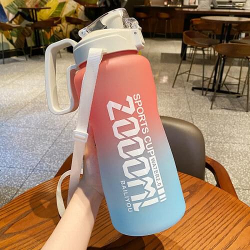 Quality 2L 64oz Gallon Water Bottle with Straw Clear Plastic Drinking Bottles GYM Tool Jug BPA Free Sports Cup with Time Marker