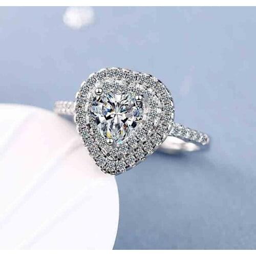 Classic Bright Love Ring Fashion Dazzling Shiny Heart Shape Crystal Finger Rings for Women Female Wedding Engagement Jewelry