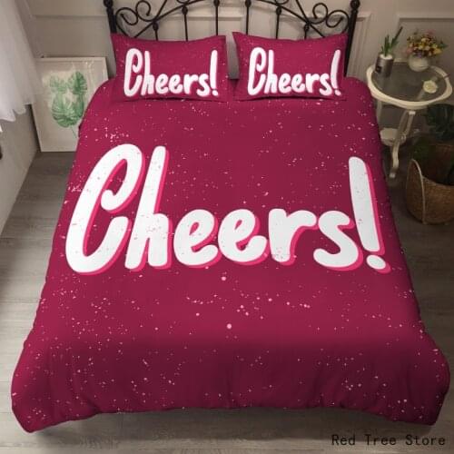 Red Cheers 3d Printed Cartoon Bedding Set with Letters Duvet Cover Set with Pillowcase No Sheet/ Insert Single Double Queen Size