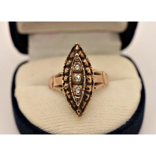 ANTIQUE VICTORIAN NAVETTE PERFECT 8K GOLD ROSE CUT DIAMOND DECORATED PRETTY RING