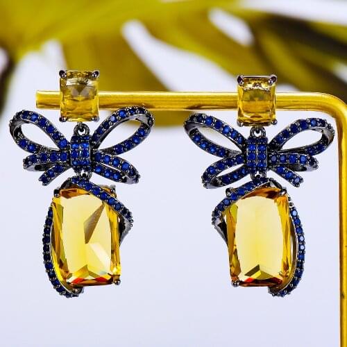 Missvikki Luxury Long Bowknots Earrings For Women Wedding Party Cubic Zircon Crystal CZ Dubai Bridal Earrings Fashion Jewelry