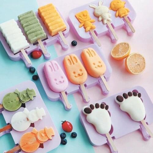 2/3 Grids Reusable Ice Cream Silicone Molds DIY Ice Cream Cube Tools With 50 Wood Sticks Freezer Mould Tools For Summer