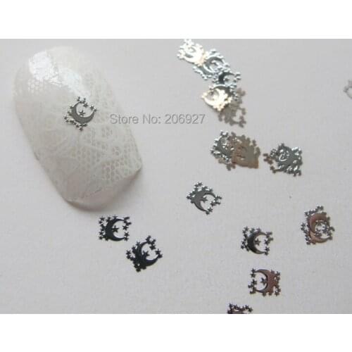 MS135-1 100pcs Silver Cute Moon and Stars Metal Sticker Nail Art Metal Sticker Nail Art Decoration Non-adhesive Sticker