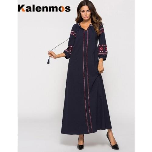 Muslim Abaya Long Dress Women Embroidered Arab Vestidos Islam Kaftan Jilbab Djellaba Ropa Musulman Ensembles Middle East Ramadan
