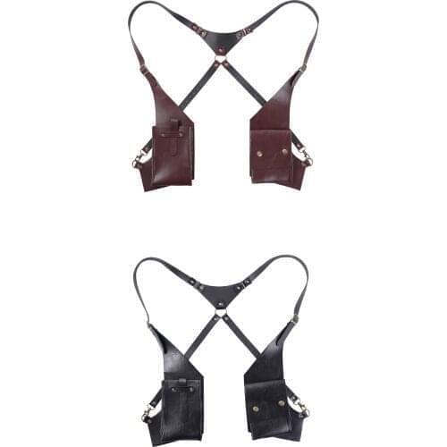 Men Underarm Shoulder Bag Girdle Tank Steampunk PU Leather Pocket Strap Fashion Double Shoulder Bag Waist Belt Costume Accessory
