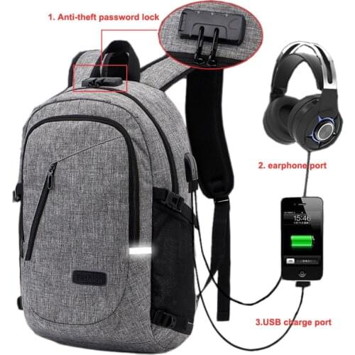 Men Bag Anti theft Backpack Boy Knapsack Coded Lock USB Charging Earphone Interface Laptop Male Travel Bag Schoolbag Rucksack