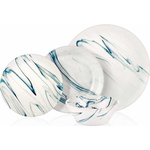 Ceramic 24 Piece Dinnerware Set Green wavy modern pattern plate serving bowl tableware banquet team