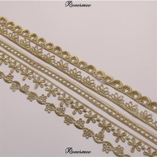 2Yd New Arrival Narrow Light Gold Mesh Lace Trim Applique Trimming Luxury Embroidery Light Gold Lace Ribbon for Wedding Dresses