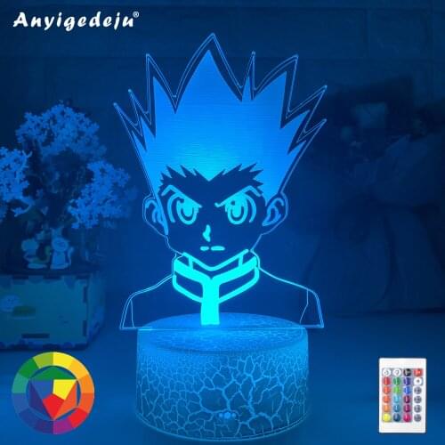 New Kid Night Light Gon Freecss Figure Led Battery Powered Nightlight for Child Bedroom Decor 3d Lamp Anime Hunter X Hunter Gift