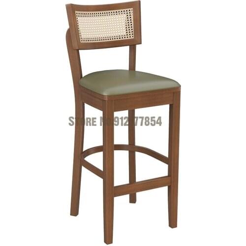 Wicker Rattan Bar Chair High Stool Bar Leisure Club Dessert Coffee Shop Solid Wood Chair Milk Tea Shop Table And Chair