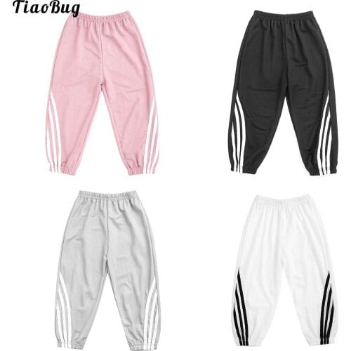Casual Summer Kids Girls Boys Sport Pants Elastic Waistband Stripes Print Bloomers Harem Loose Trousers For Running Jogging