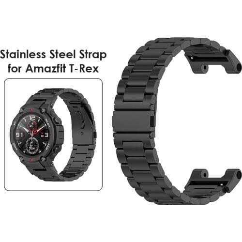 Stainless Steel Smart Watch Strap Metal Wrist Band Replacement Sports Strap for Huami Amazfit T-Rex Pro/Amazfit T-Rex