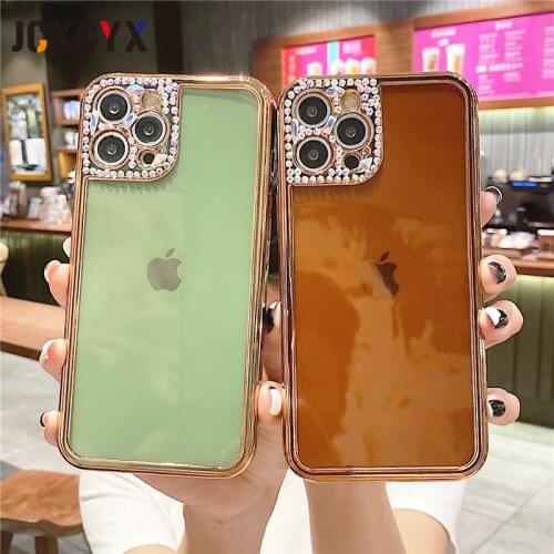 Luxury Plating Transparent Camera Glitter Diamond Phone Case for iphone 12 Pro Max 11 Pro XR X XS 7 8 plus SE 20 Cute Soft cover