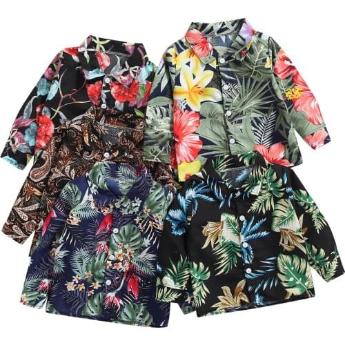 Infant Kids Baby Boys Long-sleeved Shirt with Flower Pattern Printing, Bohemian Casual Single-breasted Spring Clothing 6M-5Y