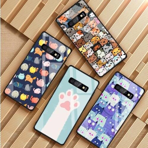 Cat Cute Kitten Catling Tempered Glass Phone Case For Samsung Galaxy S8 S9 S10 S20 PLUS J6 J8 2018 NOTE 8 9 10 Cover Shell