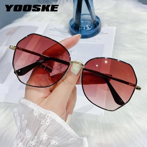 YOOSKE Irregular Sunglasses Women Men Metal Frame Sun Glasses Ladies Ocean Gradient Lenses Goggles Luxury Brand Designer Red