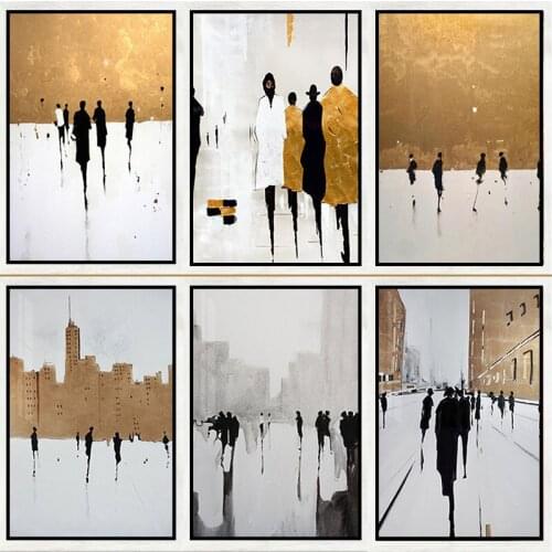 Modern Abstract Canvas Painting Street Pedestrian Art Oil Painting On Wall Poster Print Modern Pictures For Living Room Decor