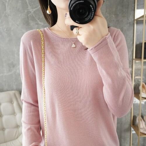 2021 Spring New Round Neck 100%Wool Sweater Womens Thin Casual Short Pullover Pure Color Wild Cashmere Knitted Bottoming Shirt