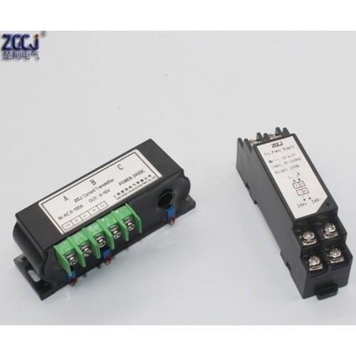 AC 50A 100A perforation 3 phase Current Transmitter 4-20mA,0-20mA ,0-5V ,0-10V ampere signal transducer with voltage converter