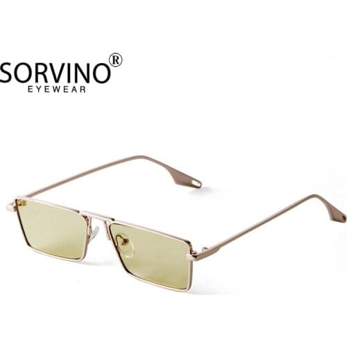 Trendy Classic Retro Small Square Sunglasses Women Fashion Y33 Metal Ocean Lenses Men Mirrored Vintage Casual Designer Glasses