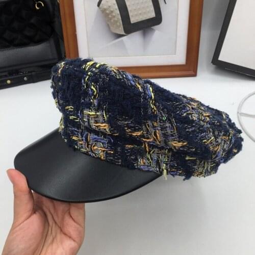 The spring and autumn period and the new small sweet style tweed knitting students cap leather eaves octagonal hat